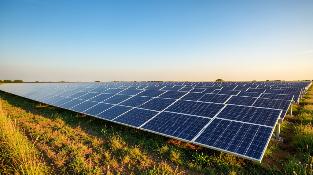 la centrale photovoltaïque composée de panneaux solaires alignés dans un champ ensoleillé