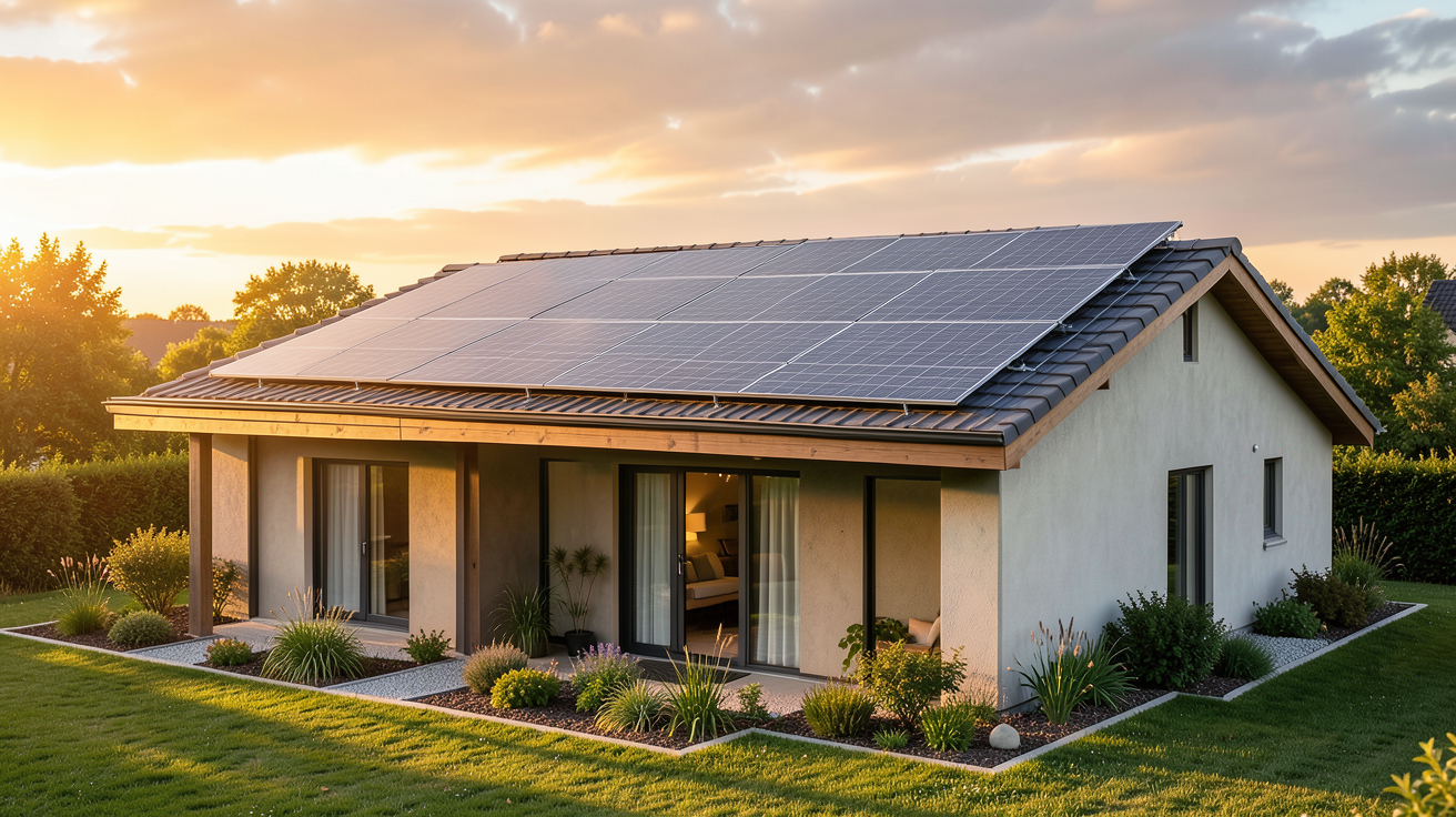 la maison ecolo panneaux photovoltaïques montrant les bénéfices écologiques des panneaux solaires sur une toiture