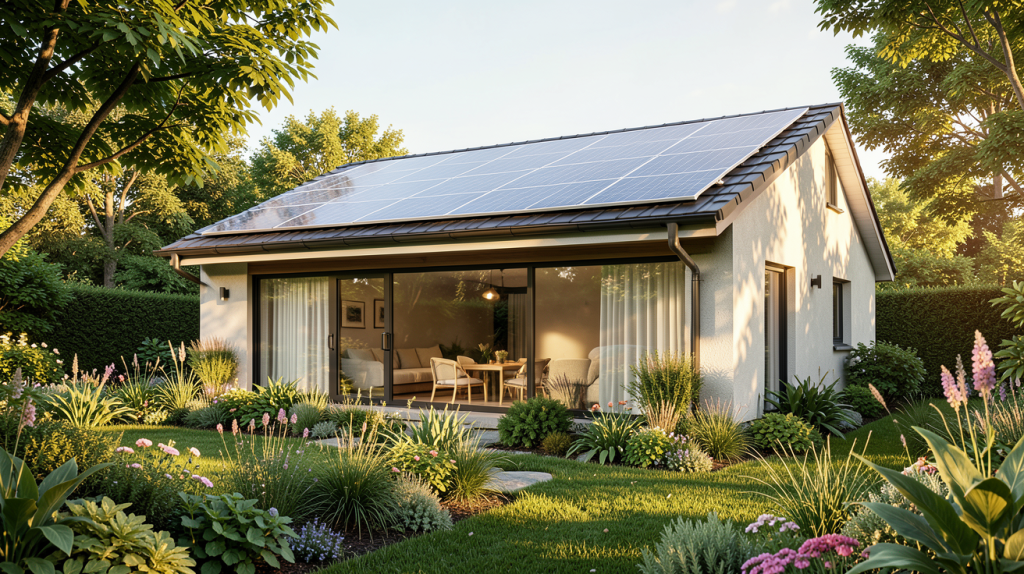 la maison ecolo panneaux photovoltaïques sur une résidence contemporaine durable