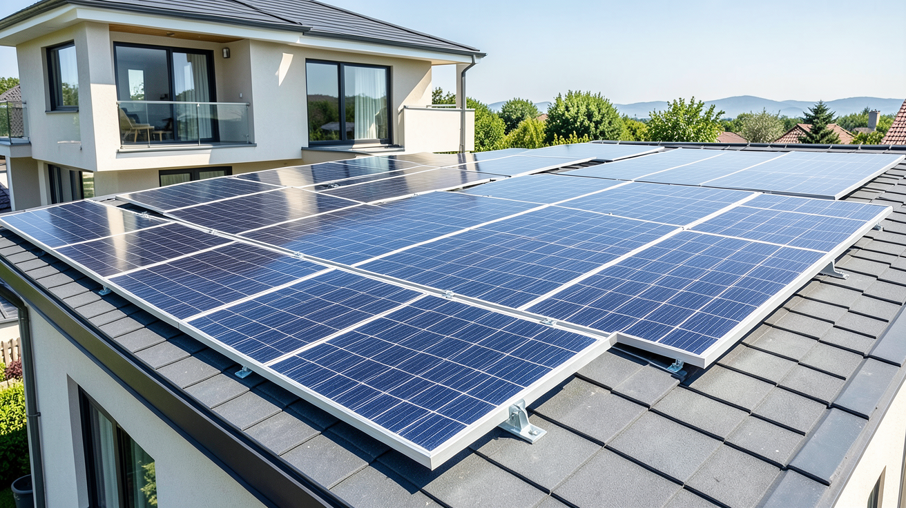 la photovoltaique installée sur le toit d'une maison contemporaine sous un ciel clair