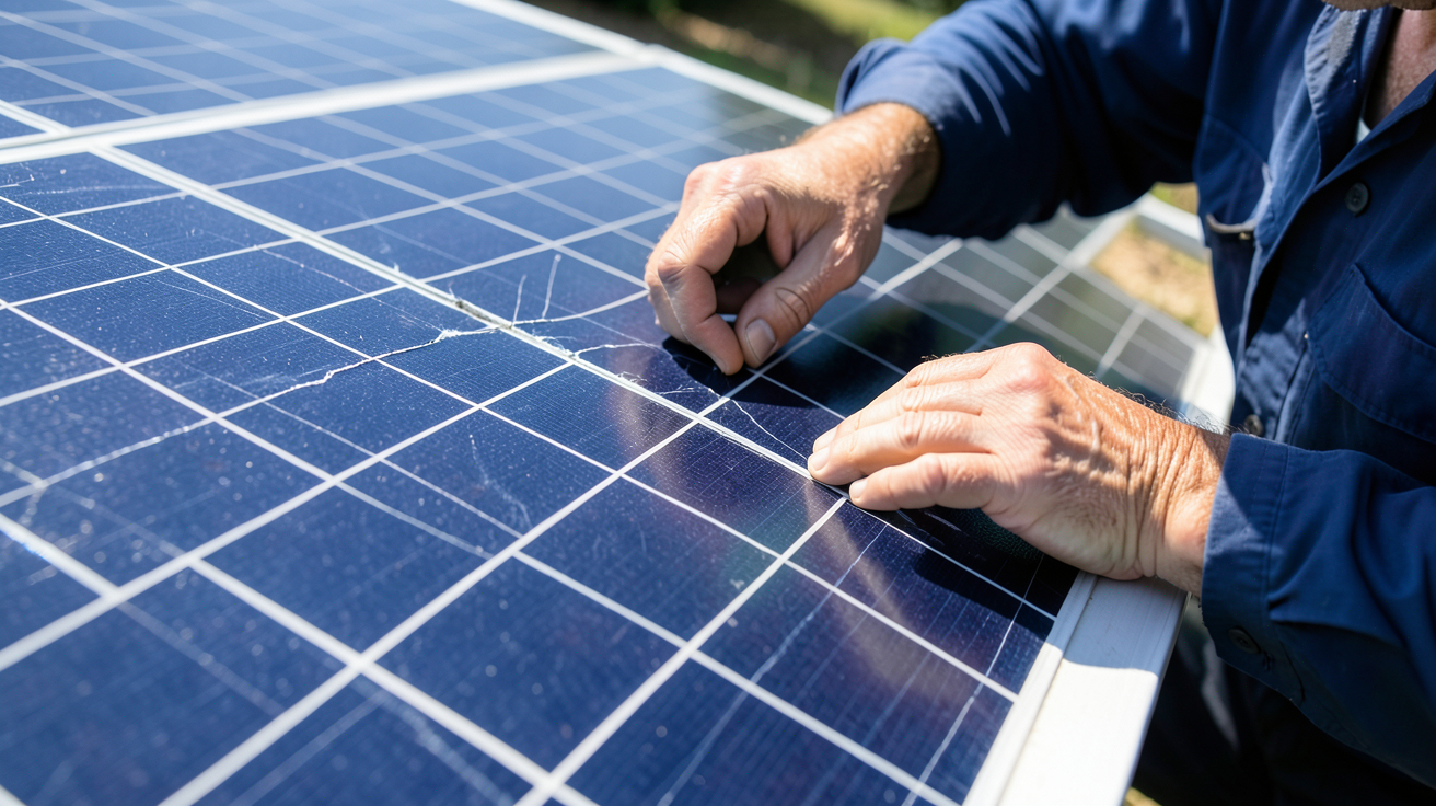 le bon coin panneau solaire lors d'une inspection visuelle minutieuse de la surface photovoltaïque