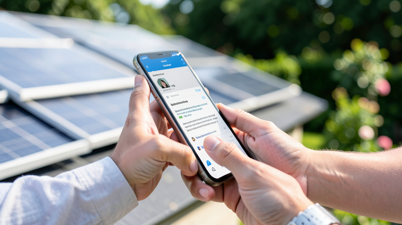 le bon coin panneau solaire : une personne utilisant son smartphone pour négocier l'achat de panneaux solaires.