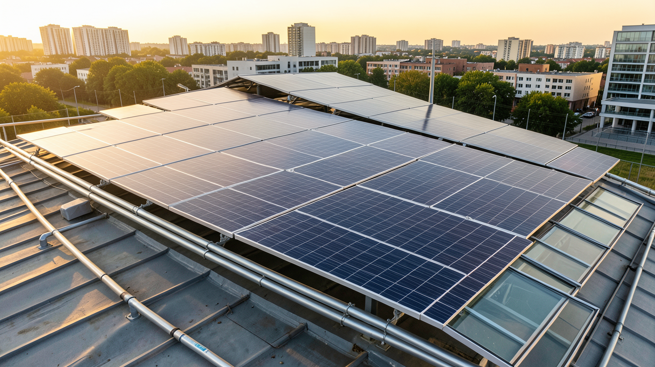 le chauffe eau solaire : champ de capteurs thermiques sur un toit moderne avec détails techniques