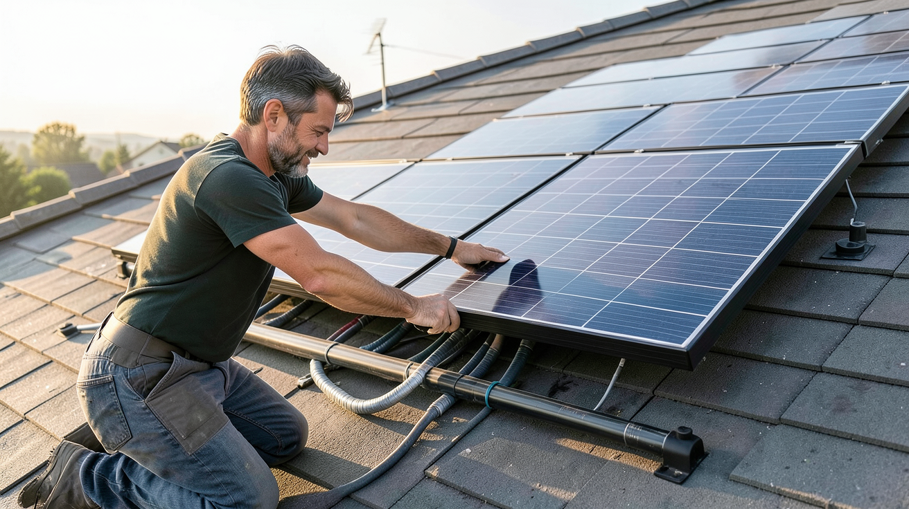 le chauffe eau solaire : installation des panneaux solaires thermiques sur un toit de maison individuelle