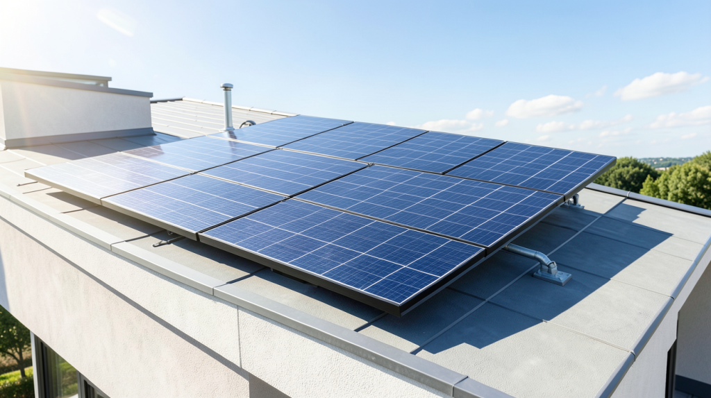 le chauffe eau solaire installé sur le toit d'une maison moderne sous un ciel bleu