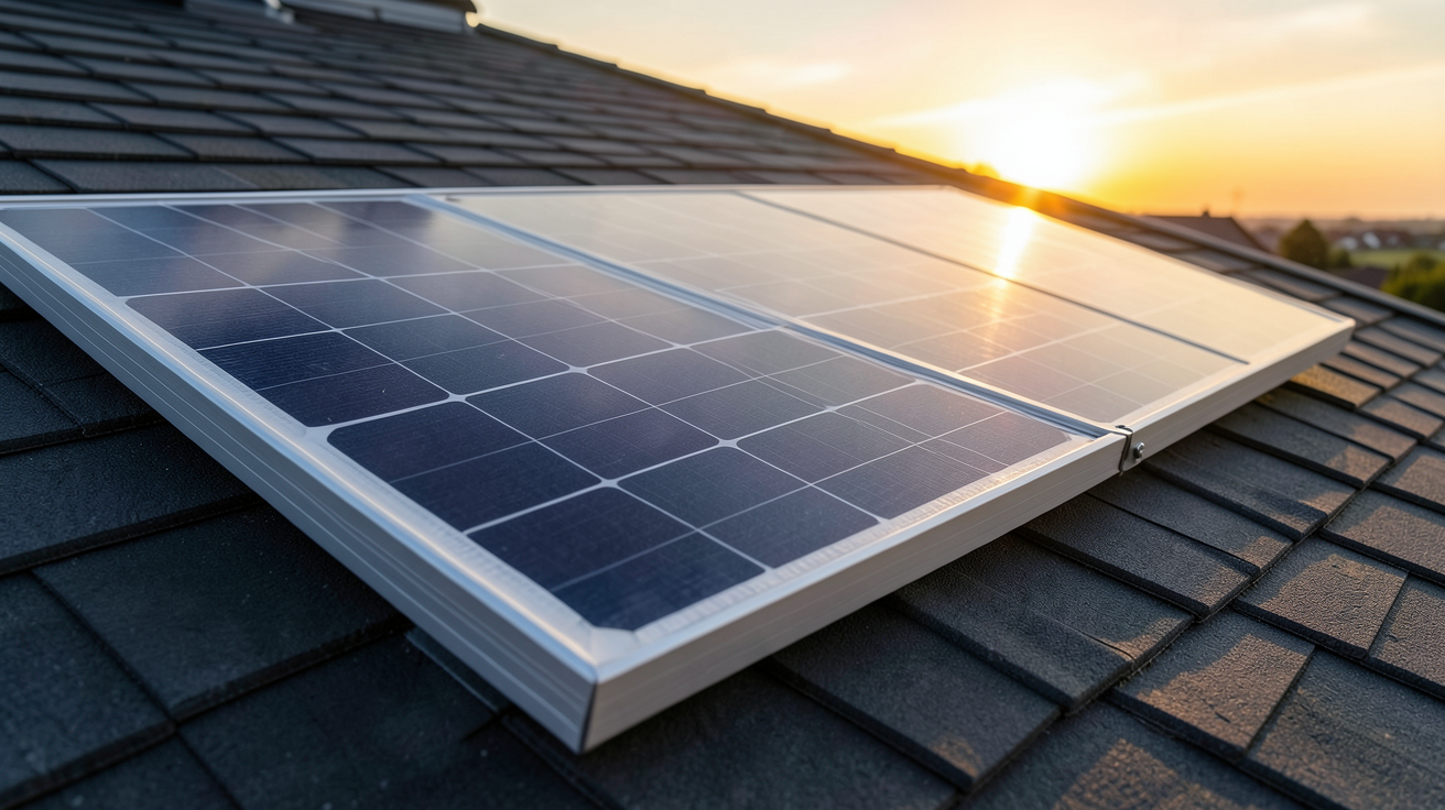 le meilleur panneau solaire monocristallin posé sur un toit incliné avec lumière naturelle