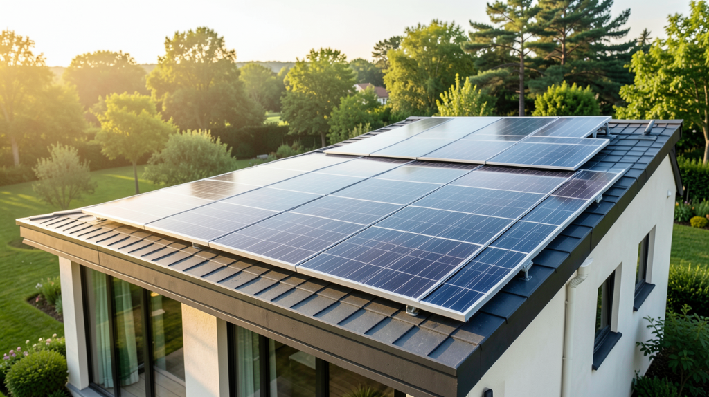 le meilleur panneau solaire monocristallin installé sur le toit d'une maison écologique