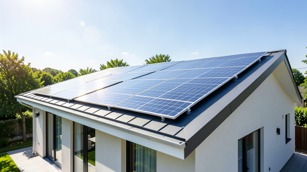 le prix d un panneau solaire illustré par une installation de panneaux photovoltaïques sur un toit résidentiel.