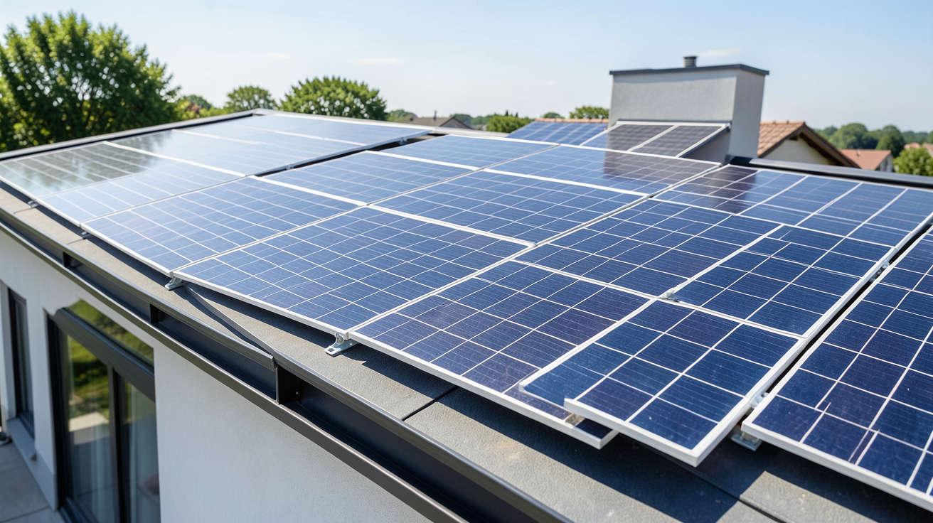 le prix panneau solaire illustré par une installation photovoltaïque professionnelle sur une toiture résidentielle.