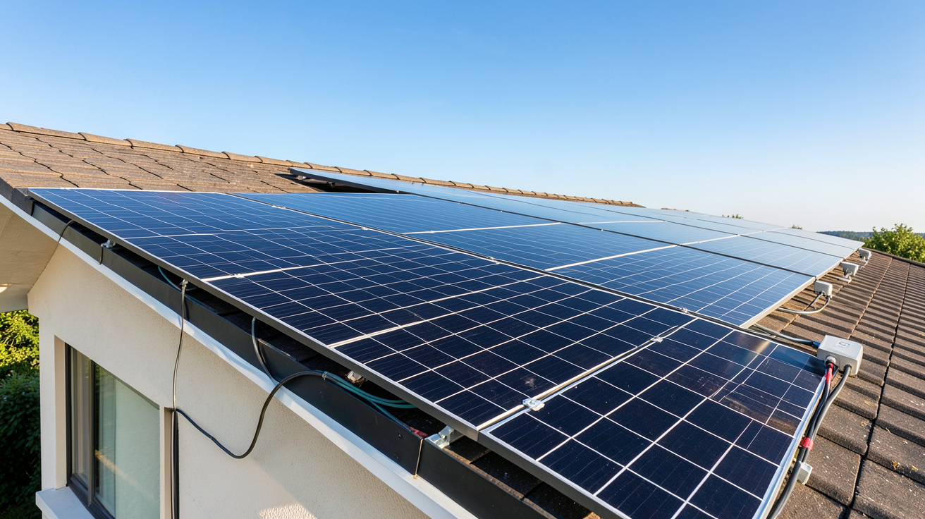 le solaire photovoltaïque installation de panneaux solaires sur le toit d'une maison individuelle avec lumière naturelle