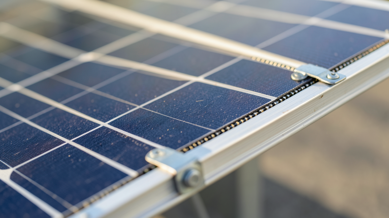 le solaire photovoltaïque : gros plan sur un panneau solaire photovoltaïque montrant les cellules et les composants techniques