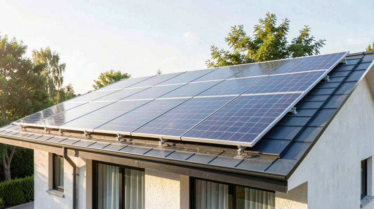 le solaire thermique installé sur le toit d'une maison contemporaine, capturé en haute résolution avec lumière naturelle.