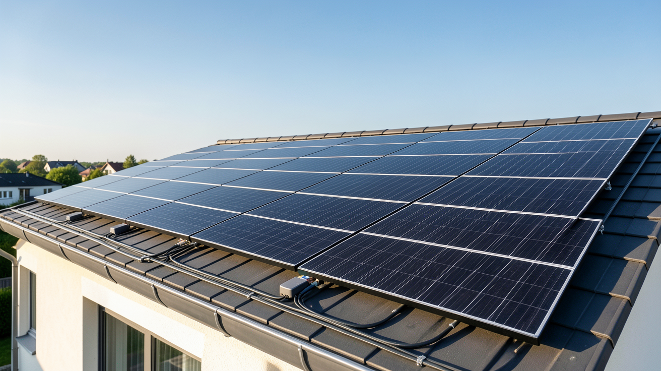le système photovoltaïque installé sur le toit d'une maison par Prime Énergie Rénovation