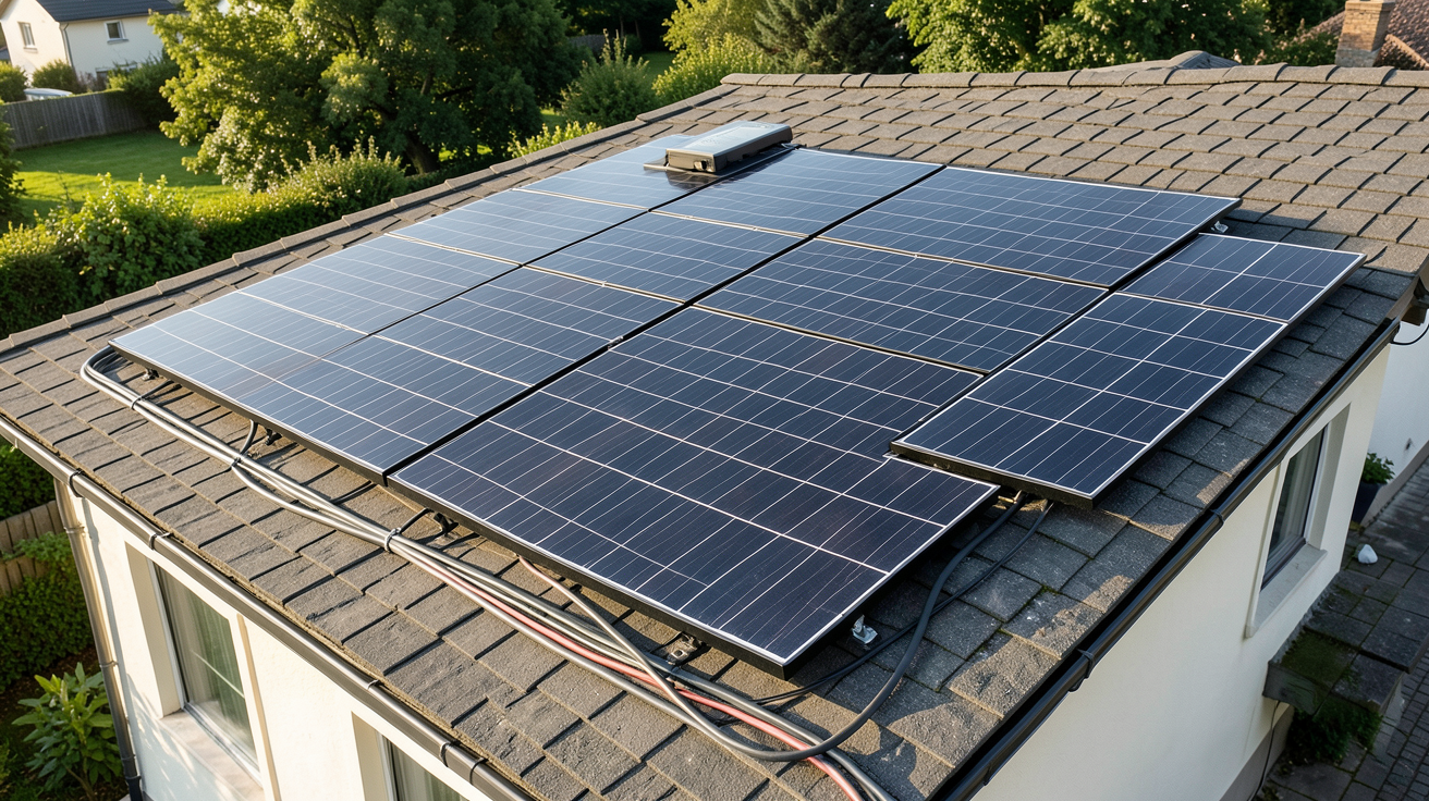 leroy merlin panneau photovoltaïque kit complet installé sur toit de maison individuelle