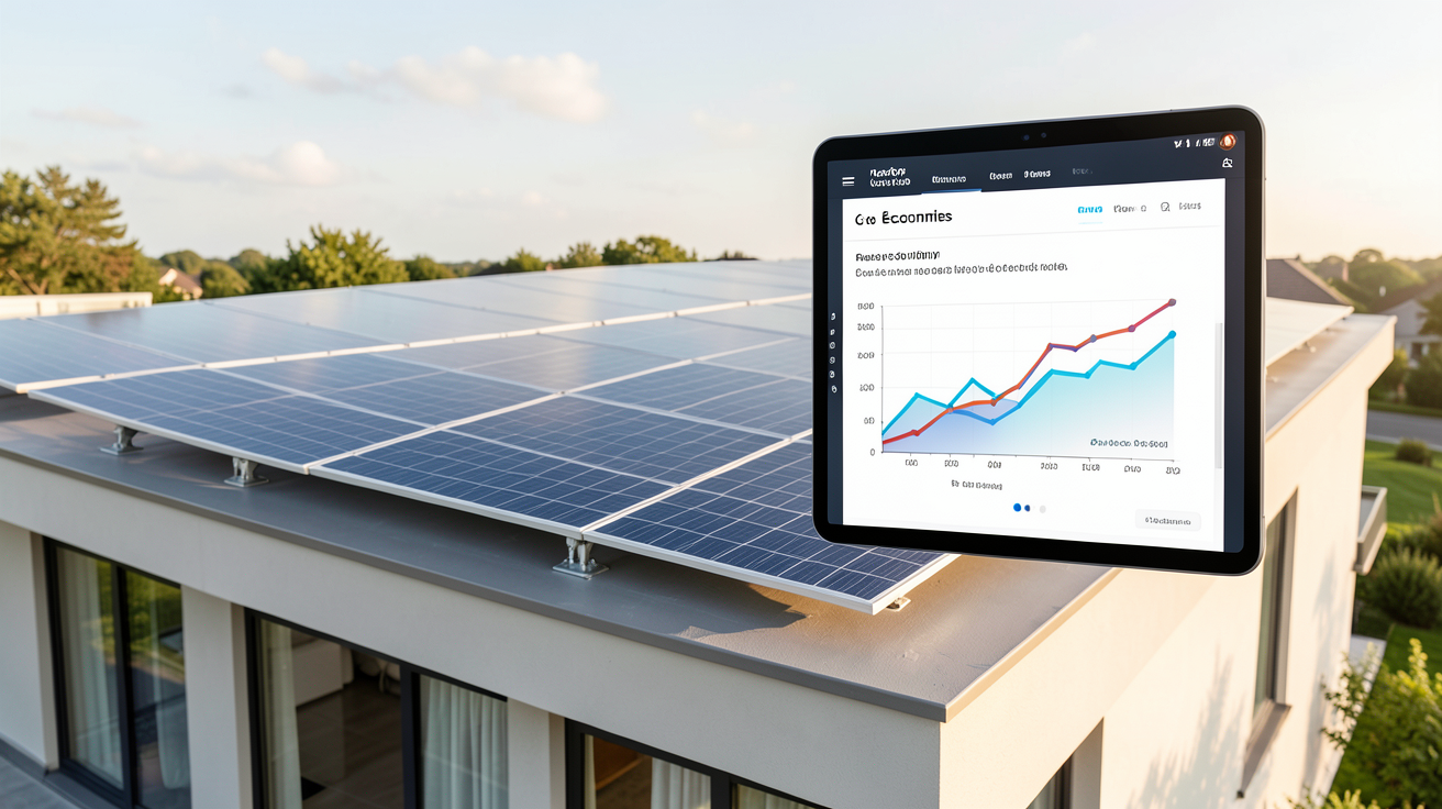 leroy merlin panneaux photovoltaiques montrant un tableau de suivi des économies d'énergie sur une maison