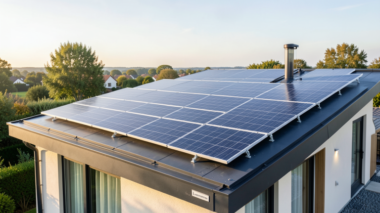 leroy merlin panneaux photovoltaiques installés sur le toit d'une maison moderne