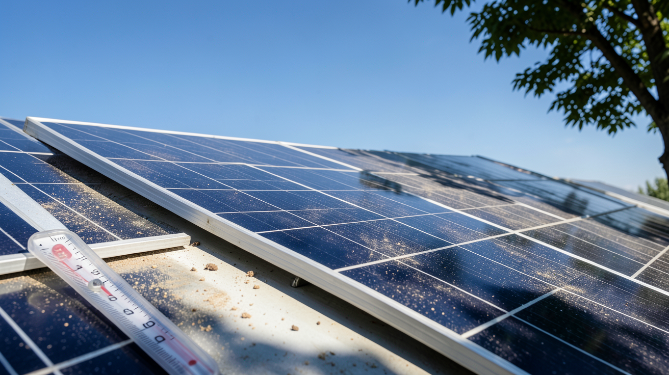 les cellules photovoltaïques exposées à des facteurs influençant leur rendement réel : température, angle solaire, poussière et ombre partielle