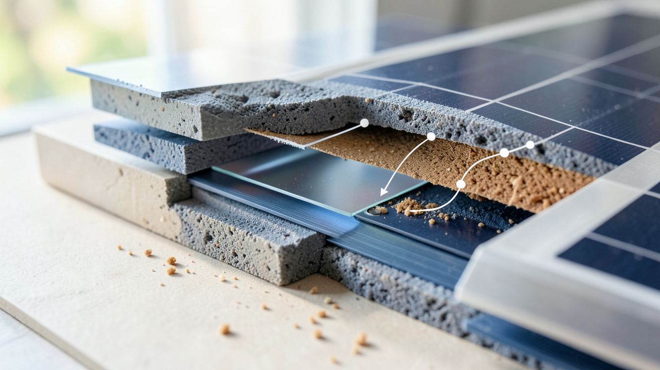 les cellules photovoltaïques montrant le principe de fonctionnement détaillé avec les couches internes visibles
