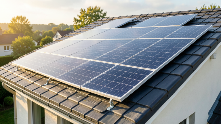 les cellules photovoltaïques installées sur le toit d'une maison écologique
