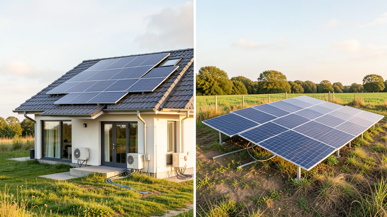 les installations photovoltaïques montrant des panneaux solaires en toiture et au sol