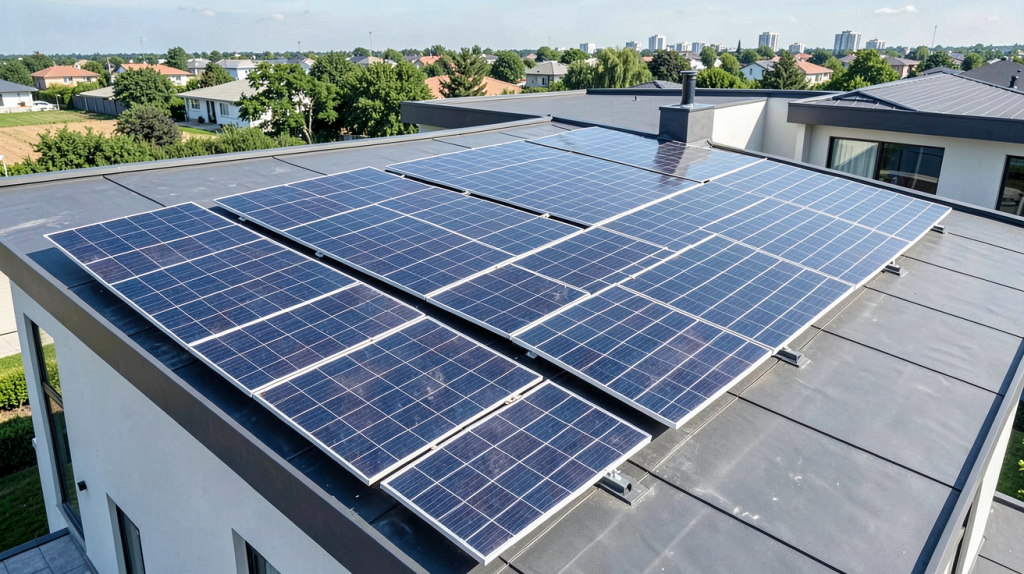les meilleurs panneaux solaires installés sur un toit résidentiel moderne, capturant la lumière du jour pour une énergie optimale
