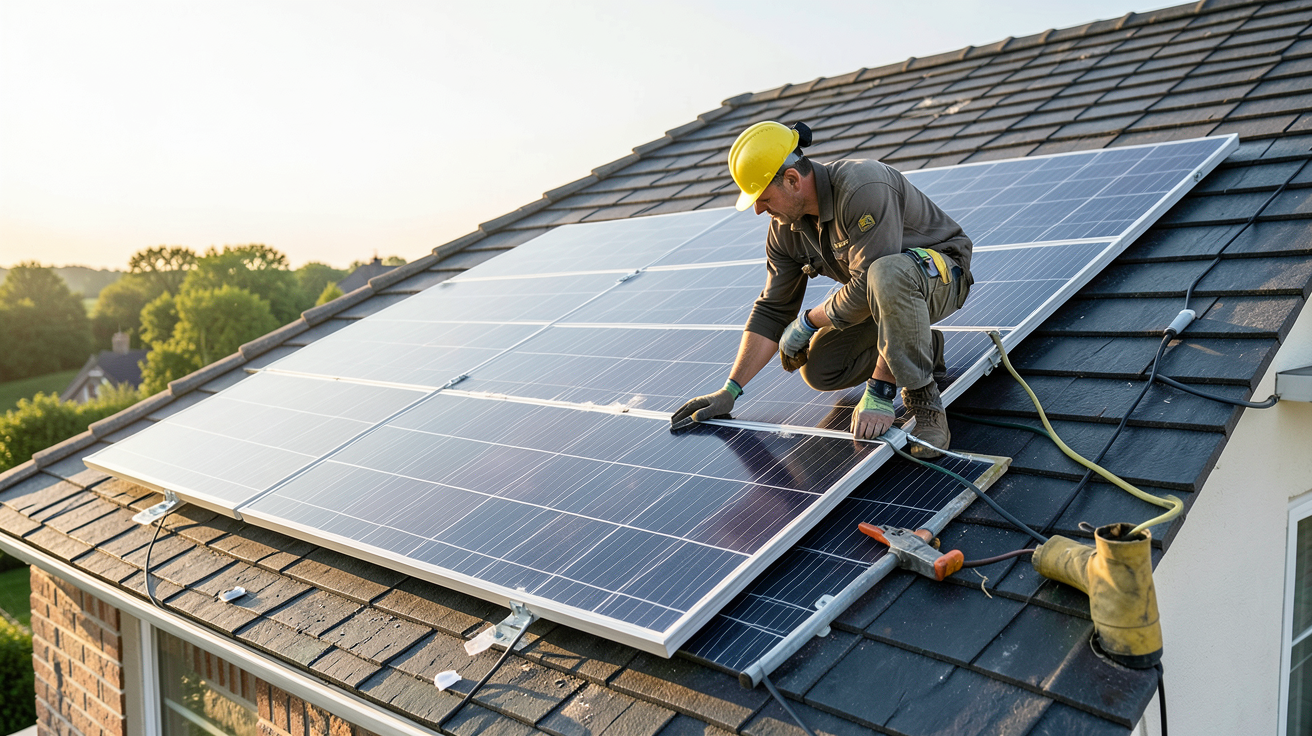 les panneaux photovoltaïque : étapes d'installation d'un système photovoltaïque sur le toit d'une maison individuelle par un professionnel
