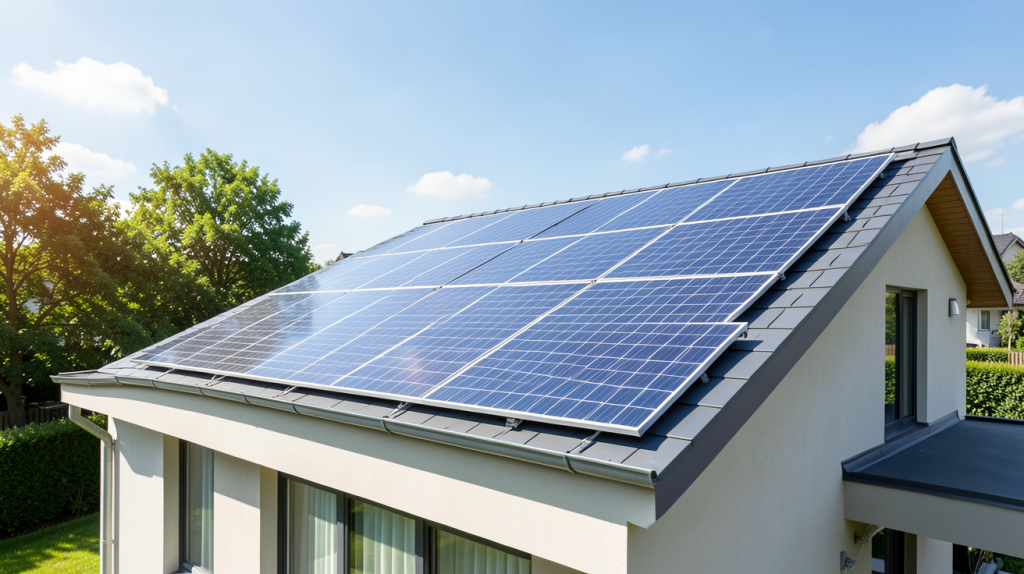 les panneaux photovoltaïques sont ils rentables avec une installation solaire sur un toit de maison moderne.