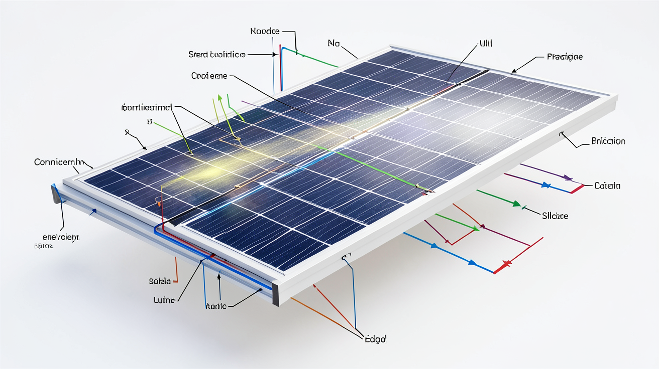 les panneaux solaires : schéma explicatif du fonctionnement photovoltaïque avec cellules en silicium et flux d'énergie