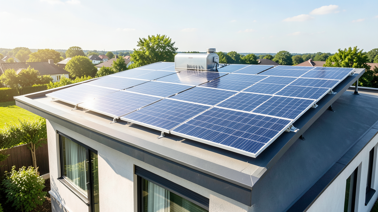 les panneaux solaires hybrides installés sur une toiture moderne pour produire de l'électricité et de la chaleur