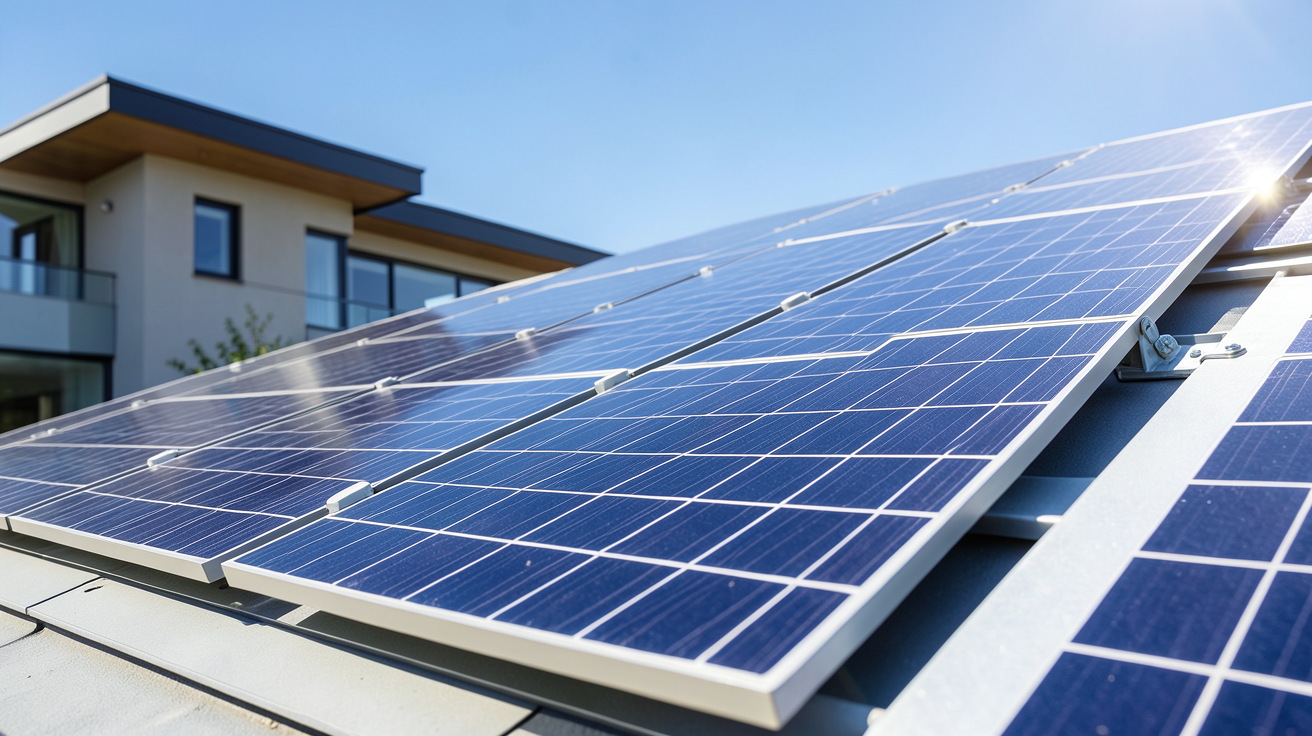 les panneaux solaires hybrides installés sur la toiture d'une maison moderne sous un ciel dégagé