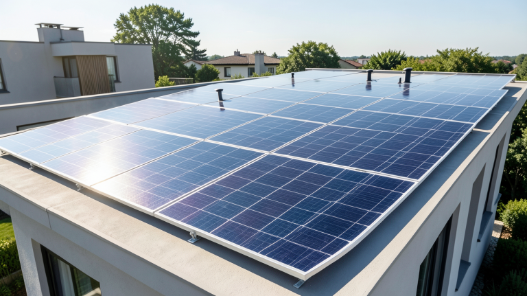les panneaux solaires hybrides installés sur le toit d'une maison moderne sous un ciel clair