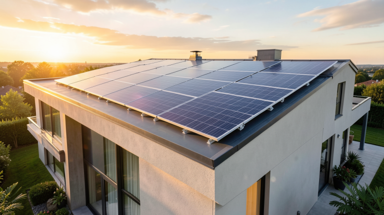 les panneaux solaires installés sur le toit d'une maison contemporaine