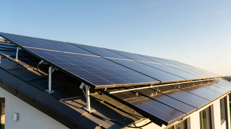 les photovoltaïques installés sur le toit d'une maison contemporaine moderne