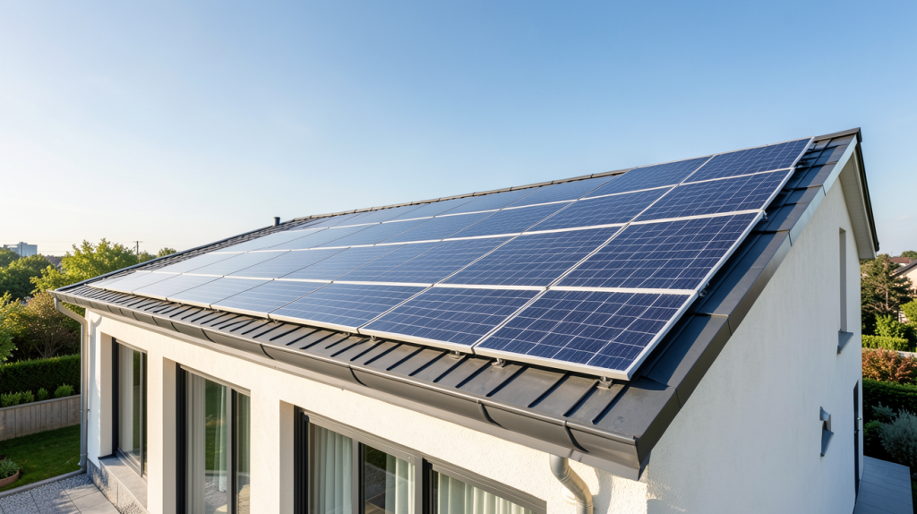 les plaques solaires installées sur le toit d'une maison contemporaine