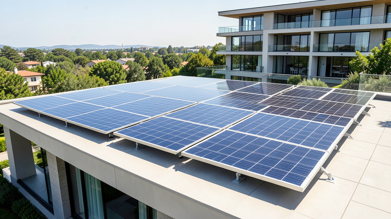 lg photovoltaique panneaux solaires de la gamme LG NeON 2 installés sur un toit moderne