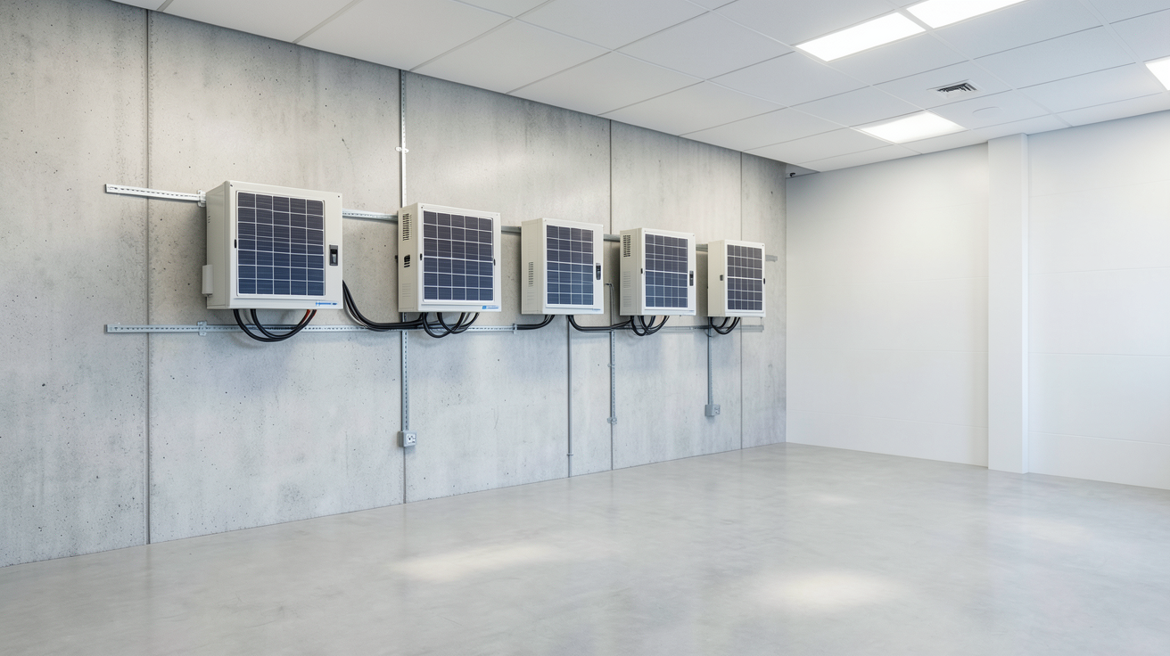 local onduleur photovoltaïque avec des équipements solaires installés dans un espace technique dégagé