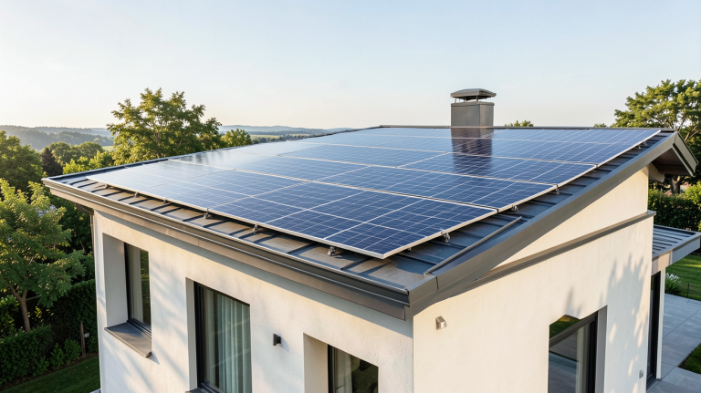 longi panneau solaire installé sur le toit d'une maison résidentielle