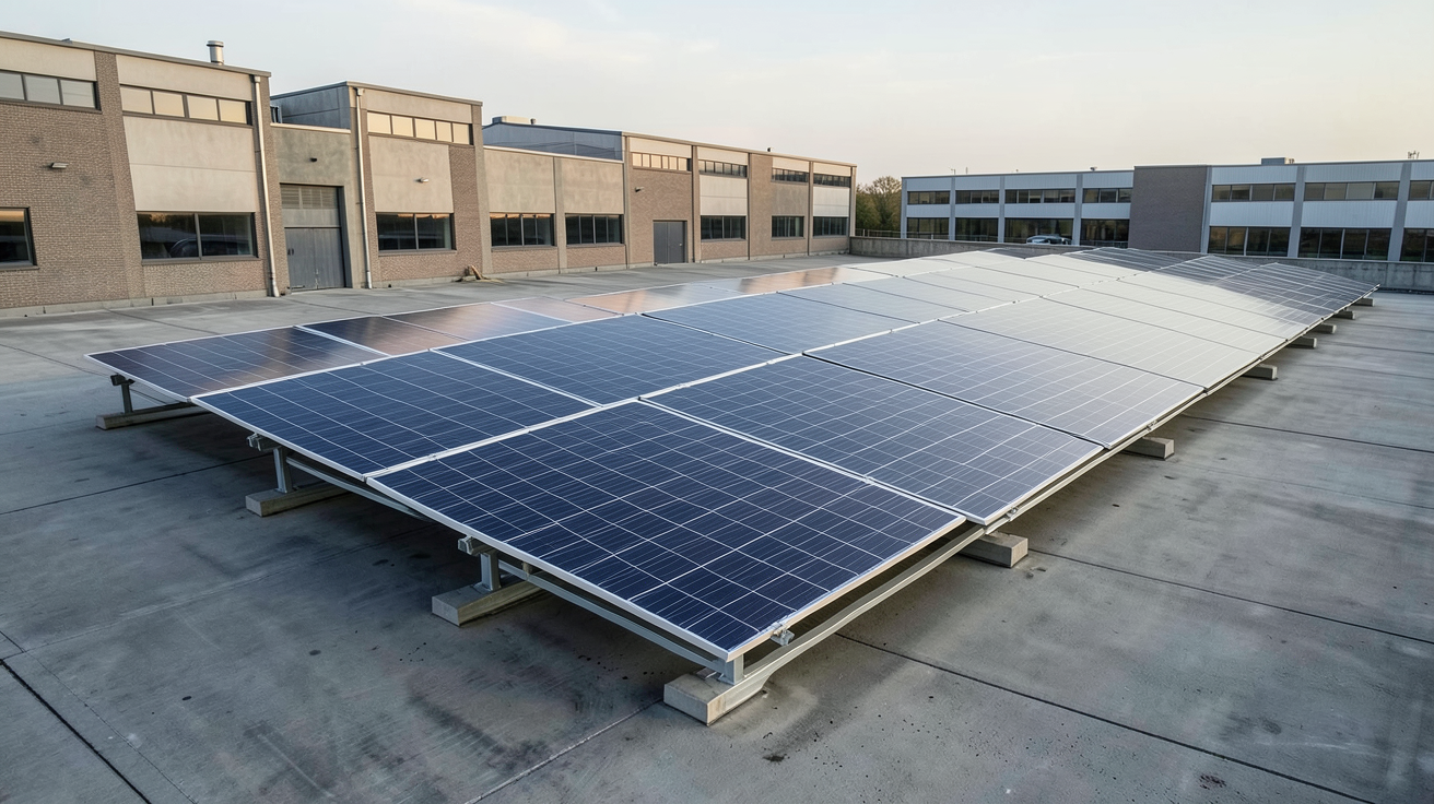 longi panneau solaire installé sur un toit industriel avec lumière naturelle