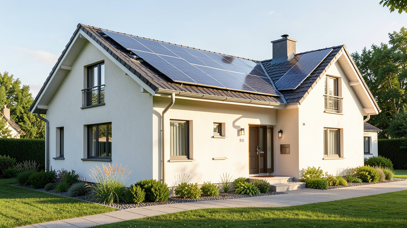maison avec panneaux solaires sur le toit illustrant les aides financières 2024 pour la rénovation énergétique