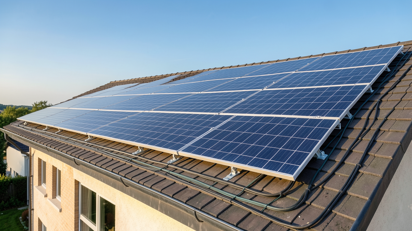 maison avec installation de panneaux solaires sur le toit, vue extérieure