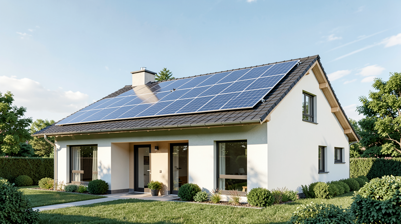 maison photovoltaïque équipée de panneaux solaires sur le toit pour calculer le nombre nécessaire