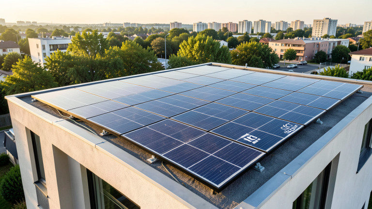 mc solar panneau photovoltaique installé sur le toit d'une maison moderne