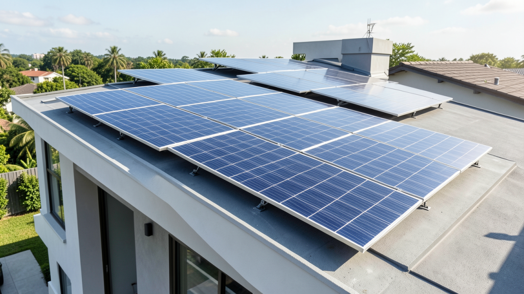 mc solar panneaux solaires installés sur le toit d’une maison moderne, capturant la lumière du soleil
