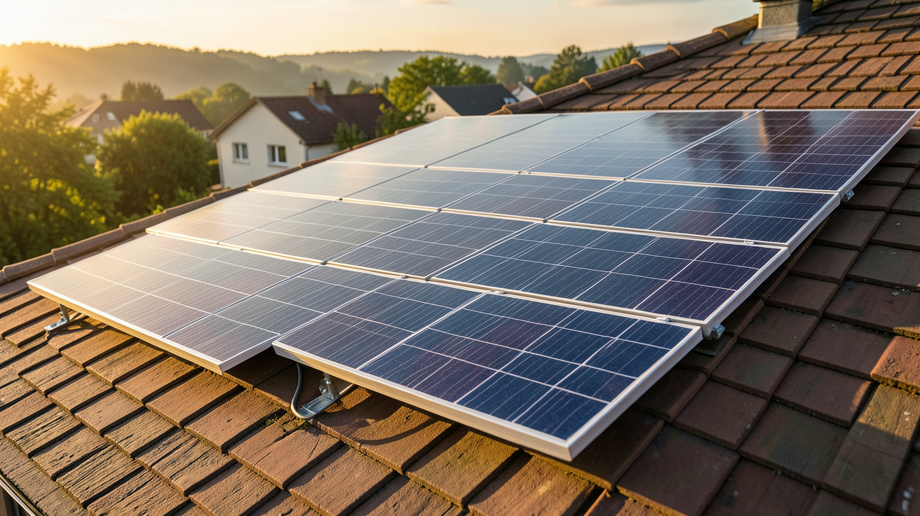 mc solar panneaux solaires installés sur un toit résidentiel avec lumière naturelle