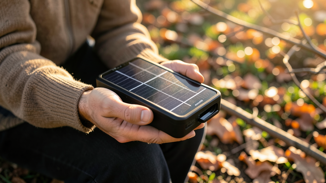 meilleur chargeur solaire portable utilisé efficacement en extérieur par une personne