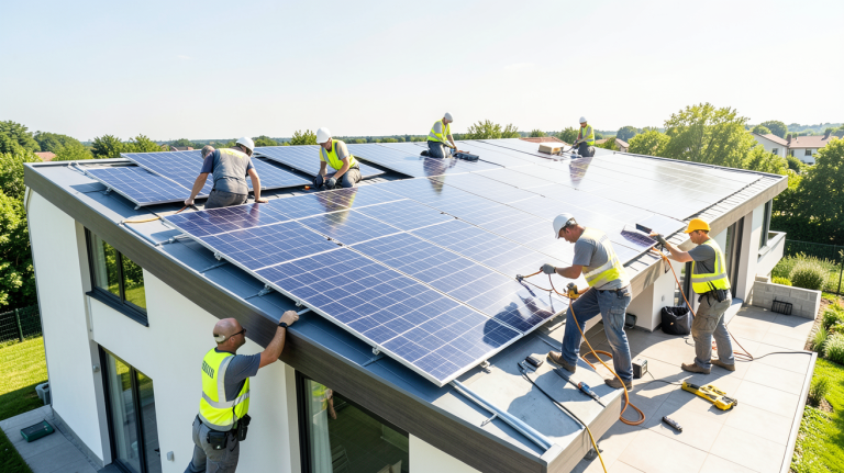 meilleur entreprise panneau solaire effectuant une installation sur une toiture résidentielle
