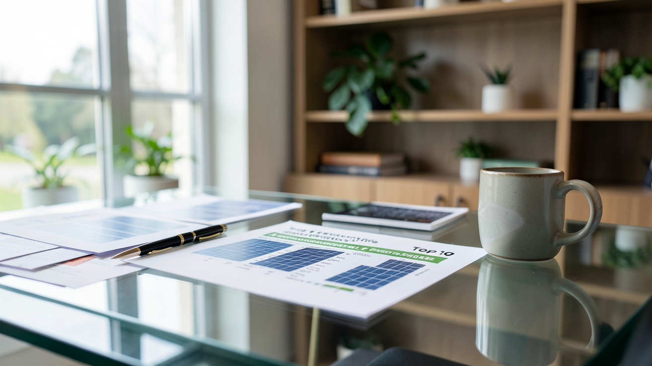 meilleur entreprise panneau solaire : classement des top 10 entreprises de panneaux solaires en France pour 2025-2026 posé sur un bureau moderne
