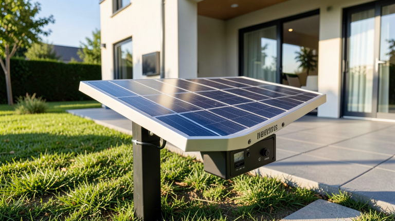 meilleur générateur solaire installé en extérieur près d'une maison moderne