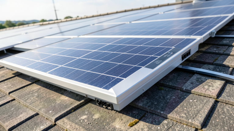 meilleur onduleur photovoltaïque installé sur le toit d'une maison moderne, capturé en haute résolution avec lumière naturelle