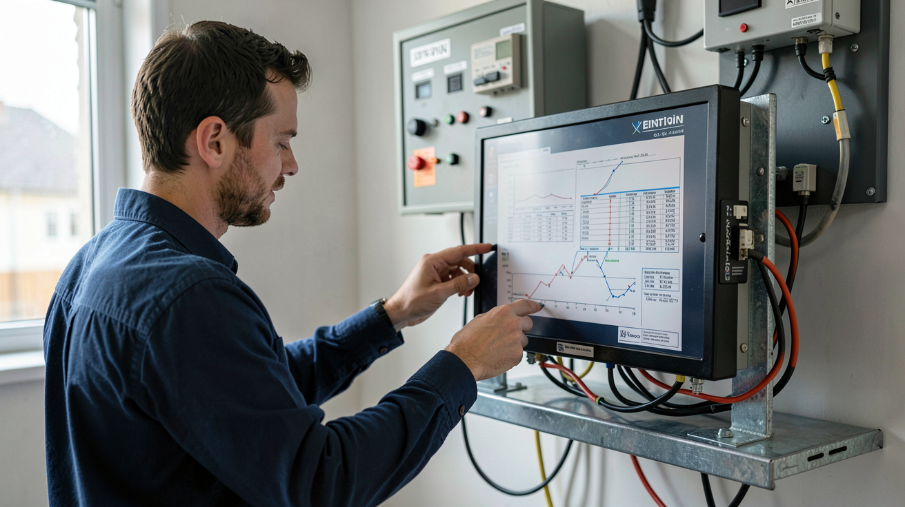 meilleur onduleur solaire 2021 avec technicien vérifiant les spécifications pour le dimensionnement de l'installation